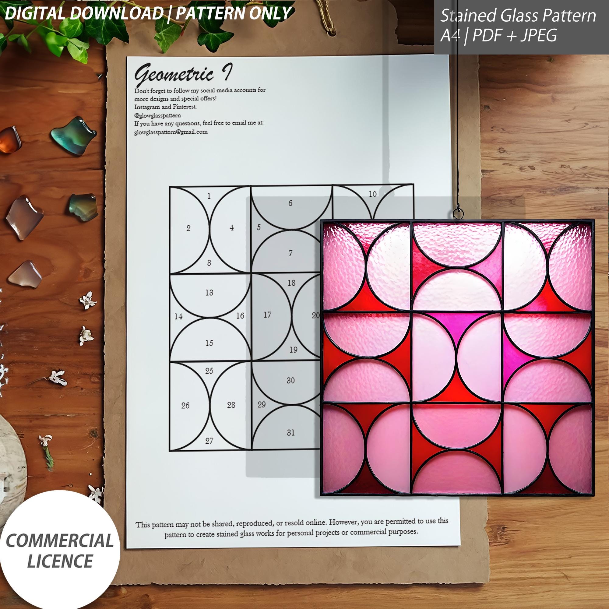 Geometric Stained Glass Pattern – 6.2x6.2 Inch Design – Digital