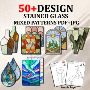 50+ Stained Glass Pattern Bundle (A4 Printable Designs) – JPG + PDF – Instant Download