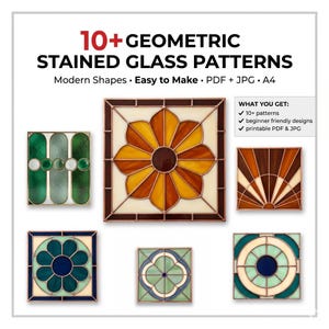 Geometric Stained Glass Patterns Bundle, Modern Suncatcher Designs (PDF JPG A4)