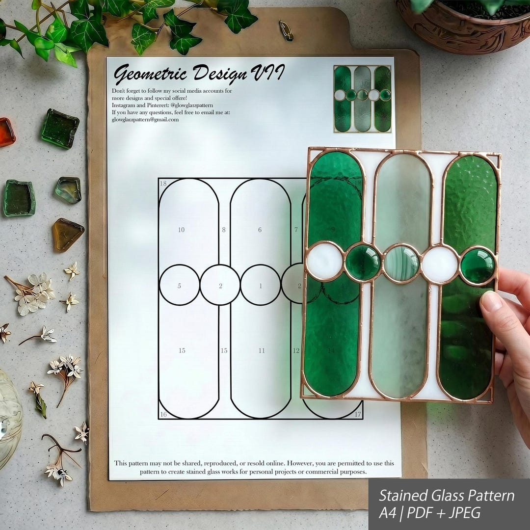 Emerald Geometry Stained Glass Pattern PDF JPG - Etsy