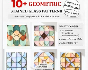 Geometric Stained Glass Pattern Bundle PDF, 10+ Modern Suncatcher Templates A4