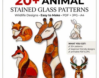20+ Animal Stained Glass Pattern Bundle PDF JPG | Fox, Giraffe, Rabbit & Deer Printable Suncatcher Templates | DIY Glass Art