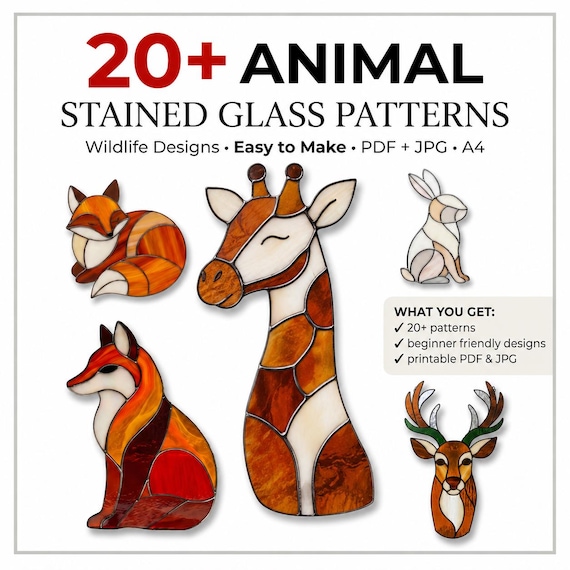 20+ Animal Stained Glass Pattern Bundle | PDF & JPEG | Instant Download
