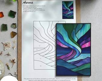 Aurora glas-in-lood raamhanger ontwerp | A4 | Digitale download (PDF + JPG)