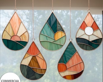 Mini Rising Sun Drop – Set of 5 Stained Glass Patterns | Digital Download