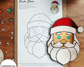 Gebrandschilderd glaspatroon kerstman | Kerst-SVG-sjabloon | Digitale download voor DIY-vakantieornament