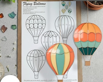 Set van 5 mini-ballon-glas-in-loodpatronen – digitale download