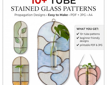10+ patronen voor gebrandschilderd glas | Ontwerpen voor plantenhouder, hart, blad en boog | PDF JPG-download