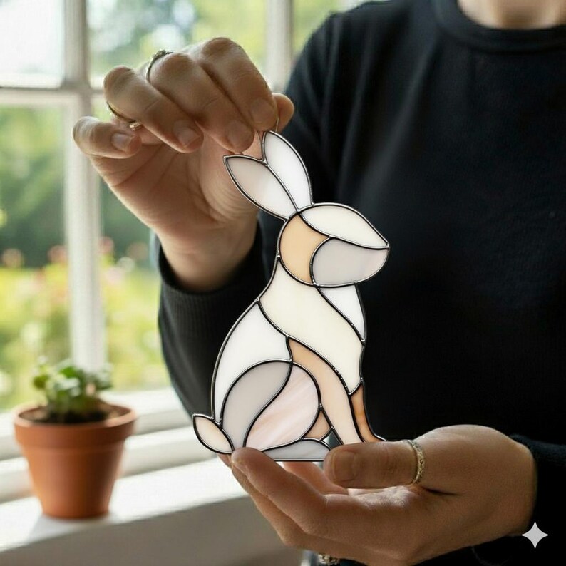 Rabbit Stained Glass Pattern | Woodland Animal Art (PDF & JPG, A4 Size ...
