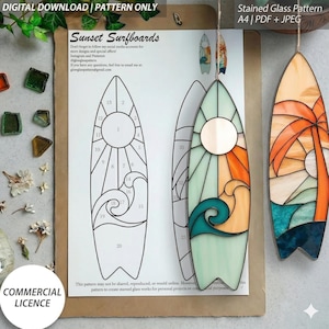 Surfboard Stained Glass Pattern Set – 2 Designs – Digital Download