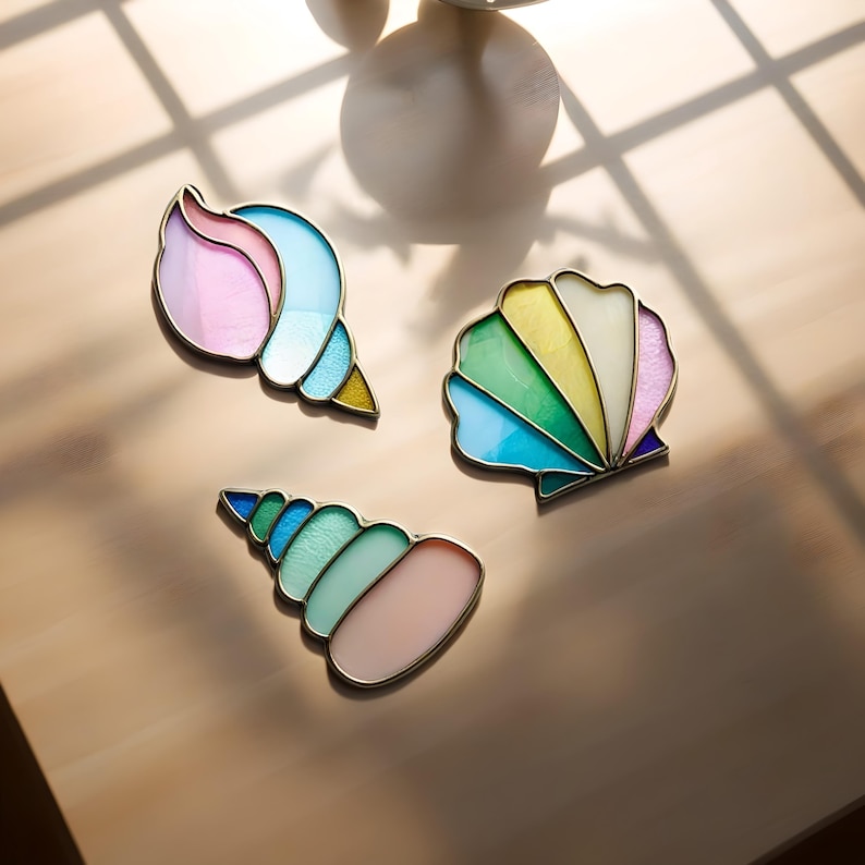 Set of 3 Seashell Stained Glass Patterns – Unique Designs – Digital ...