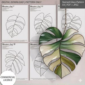 5-Piece Monstera Leaf Stained Glass Patterns | Digital Download