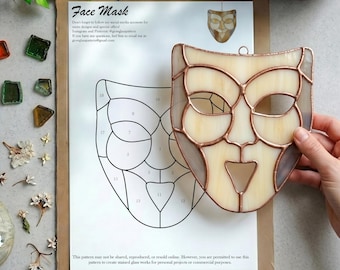 Patroon voor een gezichtsmasker in glas-in-loodstijl (PDF/JPEG) | Sjabloon voor een maskerade-zonnevanger | Decoratieve glaskunst | Printbaar A4-patroon