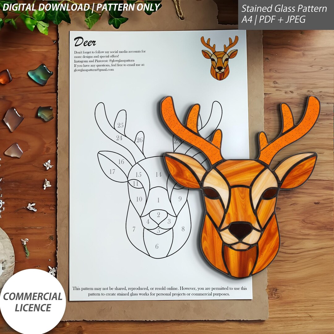 Deer Stained Glass Pattern | Elegant Deer PDF Design | DIY Nature Craft ...
