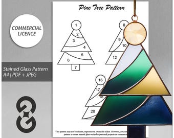 3 Christmas Tree Stained Glass Patterns – 3 Unique Designs – Digital Download (PDF & JPG)
