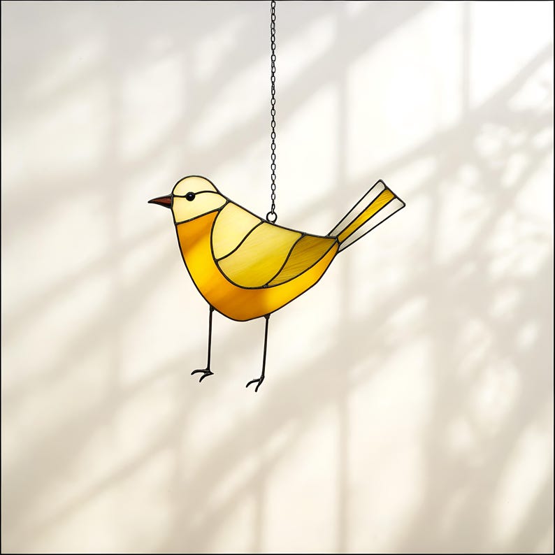 Chirpy Pink Bird Stained Glass Pattern – 4.5x4.5 Inch Design – Digital ...