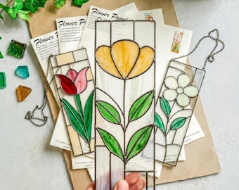 Trio bloemenpatronen glas-in-lood – 3 ontwerpen – digitale download (ZİP FİLE)