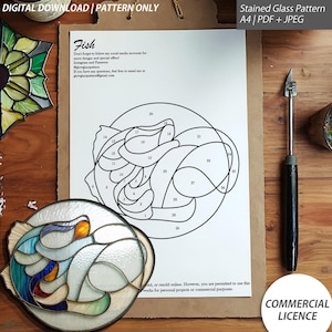 Fish Stained Glass Pattern – 7.5x9 Inch Design – Digital Download