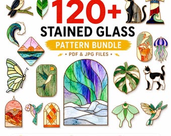 120+ Glasmalerei-Muster-Bundle | Kolibri, Katze, Schmetterling, Blatt und Fenster Panel Designs | PDF JPG Sofortiger Download