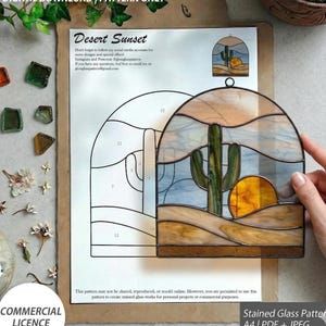 Cactus Woestijn Zonsondergang Glas-in-lood Patroon PDF JPG