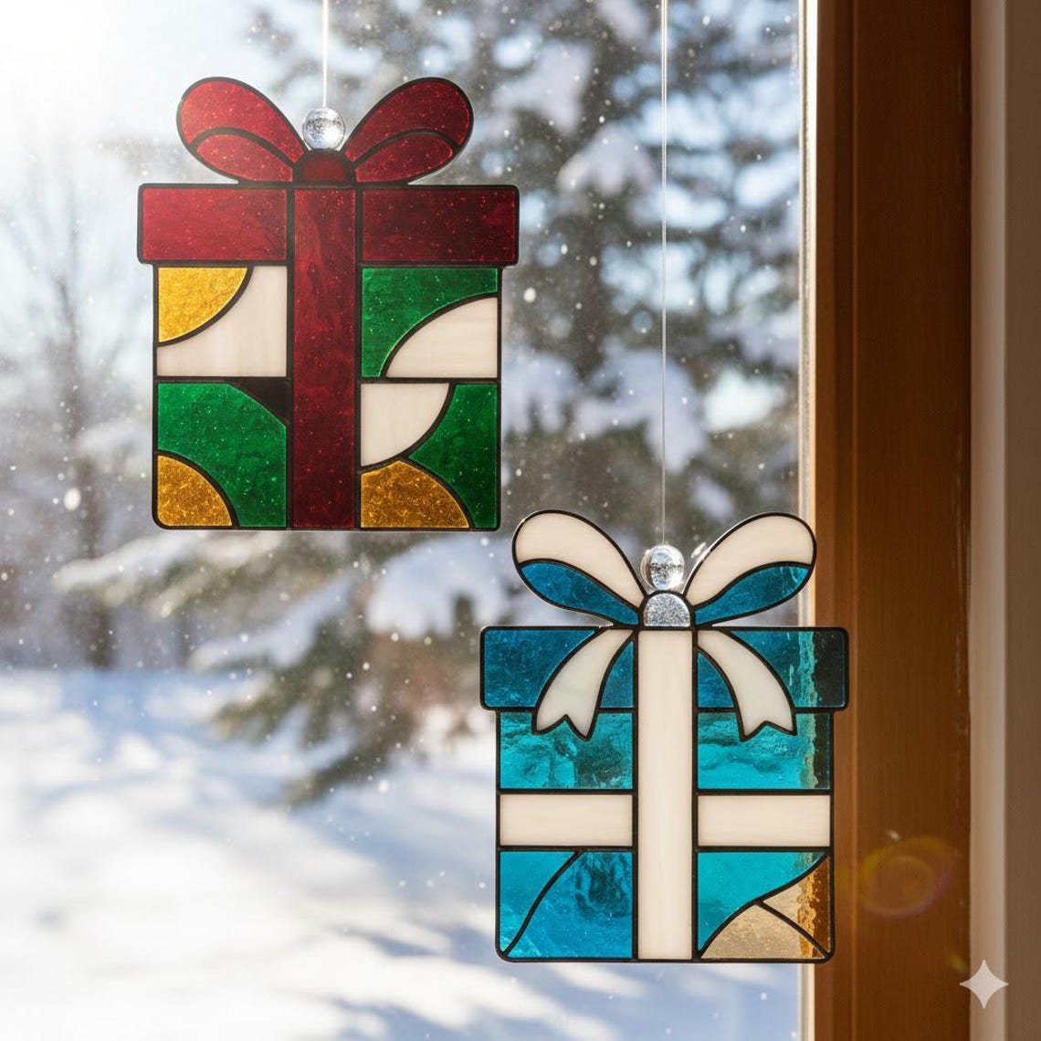 Gift Box Stained Glass Pattern | Festive Gift PDF Design | DIY Holiday ...