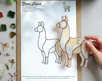 Lama glas-in-loodpatroon PDF, png | Sjabloon boerderijdieren suncatcher | Rustieke glaskunst