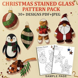 Christmas Stained Glass Pattern Bundle: 30+ Holiday Designs (PDF & JPEG)