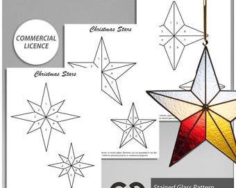 Set of 3 Star Stained Glass Patterns – Two Sizes (6 Inch & 4 Inch) – Digital Download