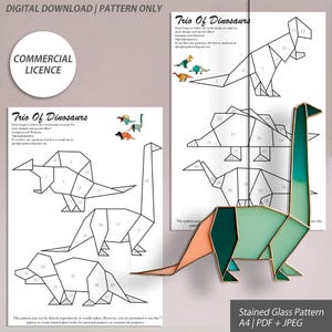 Set of 6 Dinosaur Stained Glass Patterns – Digital Download