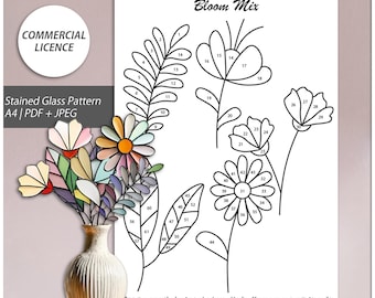 Set van 5 glas-in-loodpatronen bloemen II – digitale download