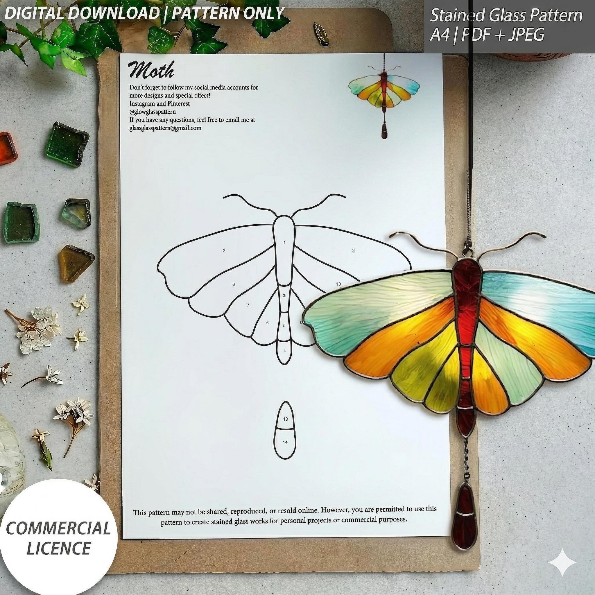 Moth Stained Glass Pattern – 6.5x4.5 Inch Design – Digital Download - Etsy