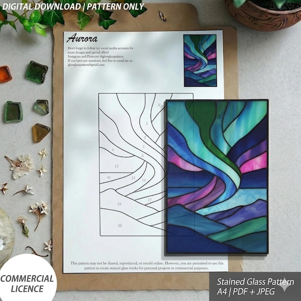 Aurora Glasmalerei Suncatcher Design | DIN A4 | Digitaler Download (PDF + JPG)