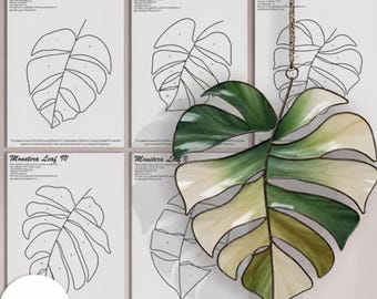 Ensemble de 5 motifs de vitraux à motifs de feuilles de Monstera | Téléchargement numérique