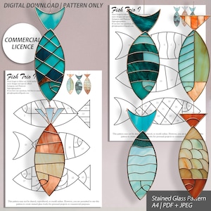 Fish Stained Glass Patterns – Set of 6 Designs – Digital Download