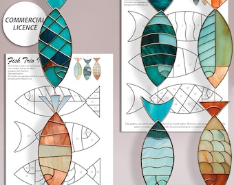 Fish Stained Glass Patterns – Set of 6 Designs – Digital Download