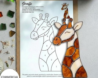 Gebrandschilderd glaspatroon giraf | Elegant dierenontwerp | A4 pdf jpg afdrukbaar