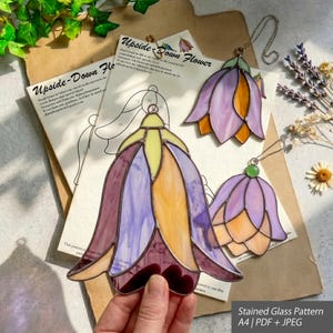 5 Upside Down Flower Stained Glass Pattern Bundle Floral Suncatcher Designs