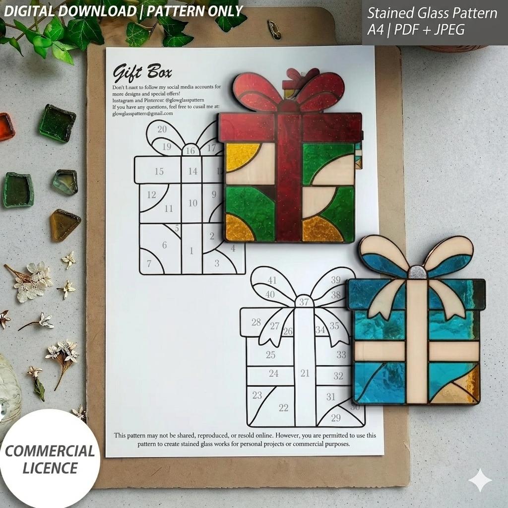 Gift Box Stained Glass Pattern | Festive Gift PDF Design | DIY Holiday ...