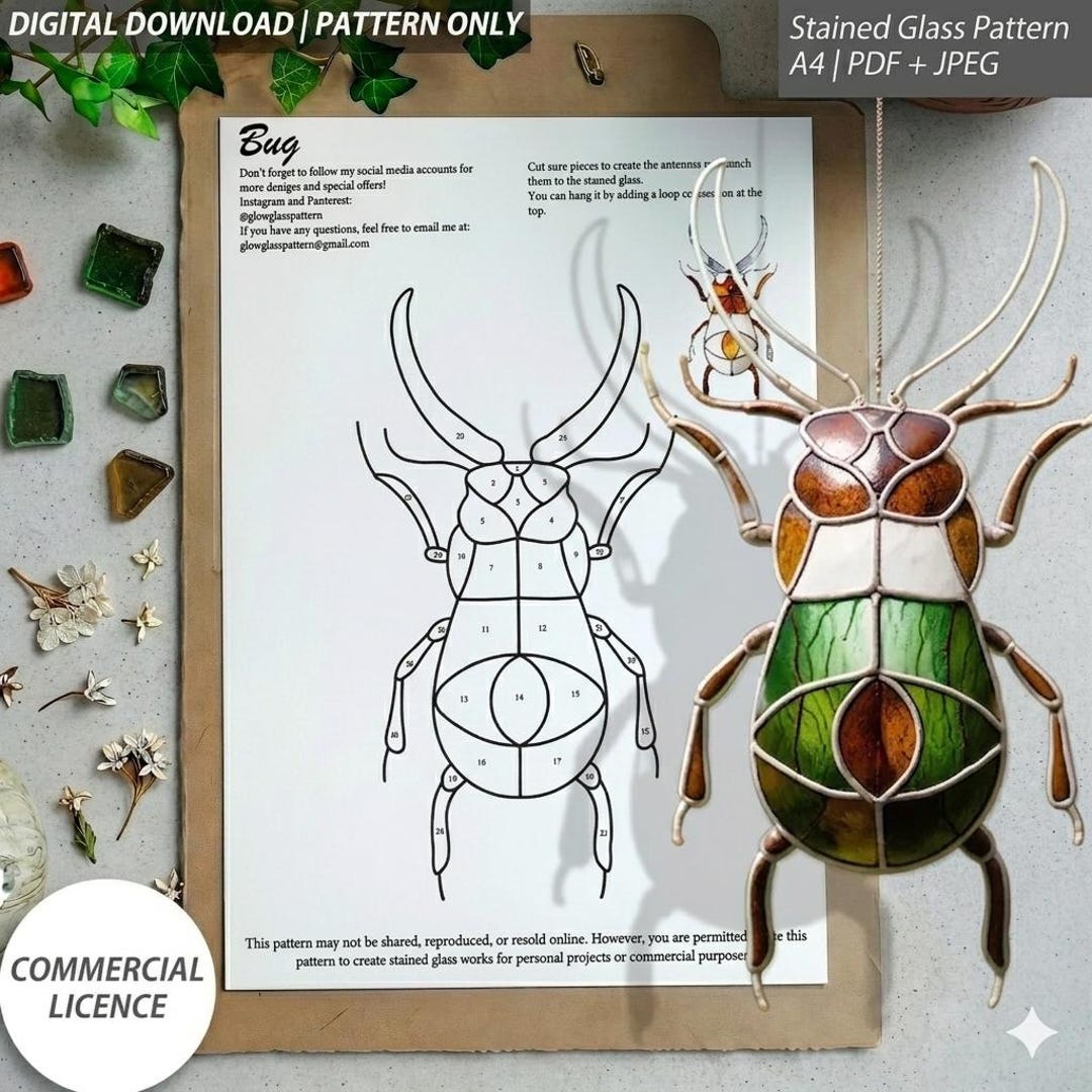 Unique Bug Stained Glass Pattern – 8x4.5 Inch Design – Digital Download ...