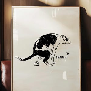 Pooping Dog Portrait, Personalized Bathroom Wall Decoration, Modern Custom Pet Portrait, Badly Drawn Pet, Modern Pet Poster, Pet Owners Gift