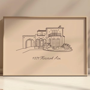 Illustratie aangepast huis, gepersonaliseerde huistekening, huisportret, huis zeer fijne tekeningen, nieuw huis cadeau, makelaar cadeau voor kopers, handgetekende