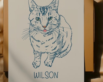 Custom Badly Drawn Cat Portrait, Cute Cat Poster,  Personalized Pet Portrait, Pet Line Art, Cat Lover, Custom Gift Idea, Badly Drawn Pet