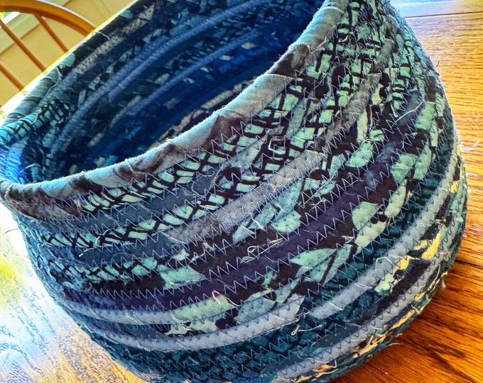 Blue, Black, and White Fabric Basket with Marcia Derse Fabrics
