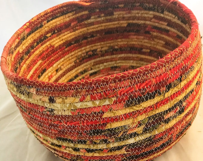 Asian Fabric Basket in Red, Black, Beige and Gold