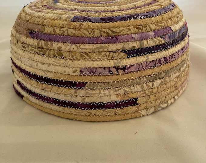 Large Beige Fabric Basket with Purple Accents