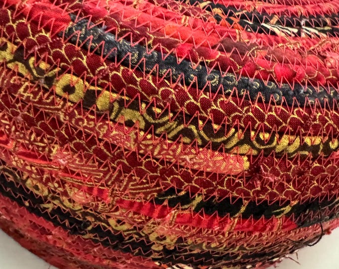 Red Asian Fabric Basket with Black and Gold