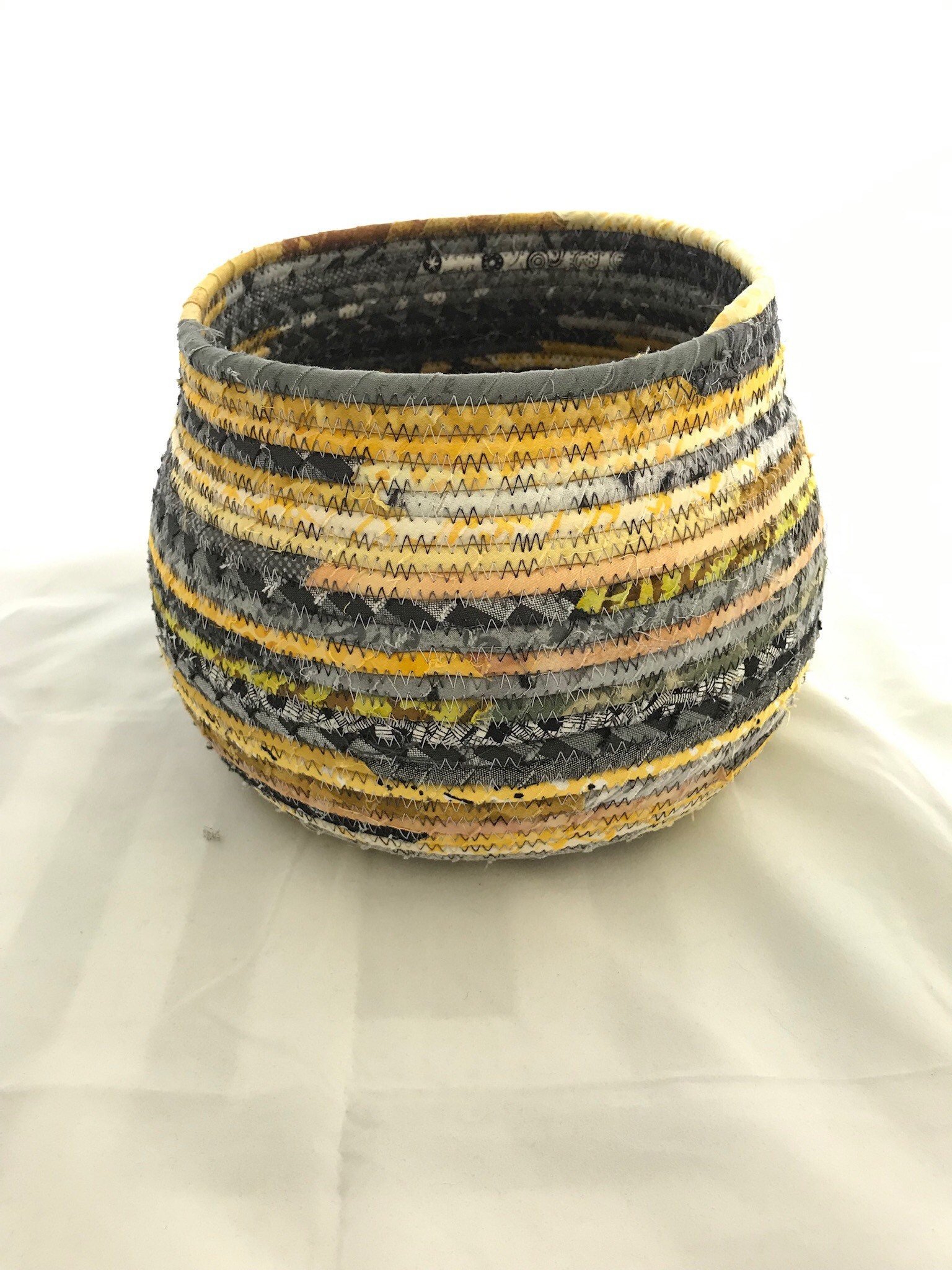Extra Large Yellow, Black, White and Gray Fabric Basket