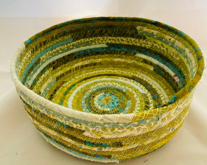 Lime Green and Turquoise Fabric Basket