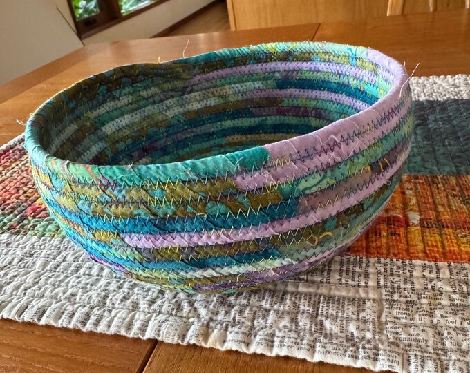 Turquoise and Purple Small Fabric Clothesline Basket