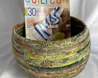 Large Handmade Fabric Basket in Shades of Green